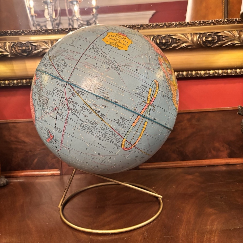 Vintage 1960s Cram's Imperial 12" World Globe Brass Wire Stand Desk Map Decor - Picture 2 of 12